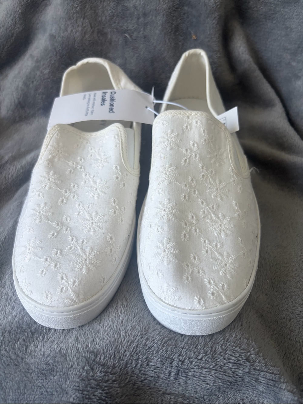Old Navy White Floral Embroidered Slip-On Sneakers